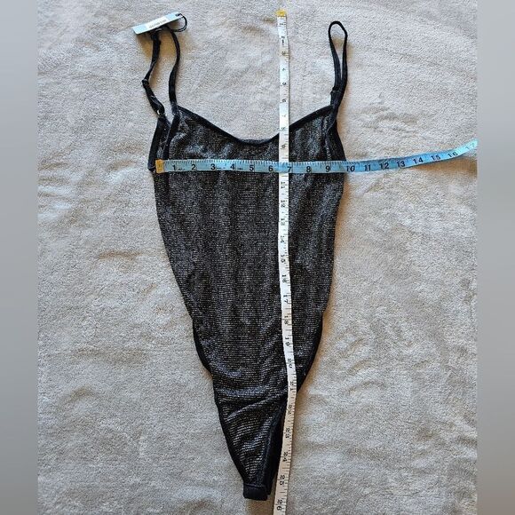 NWT Mapalé Nordstrom Black Silver Glitter Bodysuit Size S/M - Picture 6 of 6